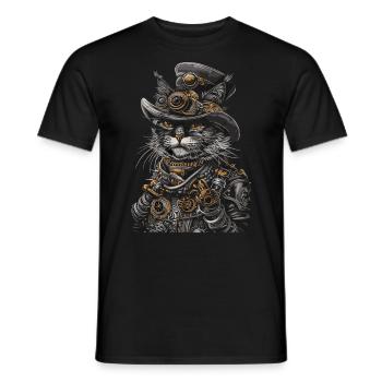 Steampunk-katze - Männer T-Shirt - Schwarz - Vorne - AI Model Male 178 light (178cm)