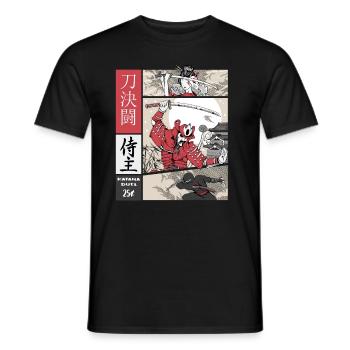 samurai vs ninja Katana vs sword on Comic Style - Men's T-Shirt - black - Front - AI Model Male 178 light (178cm)
