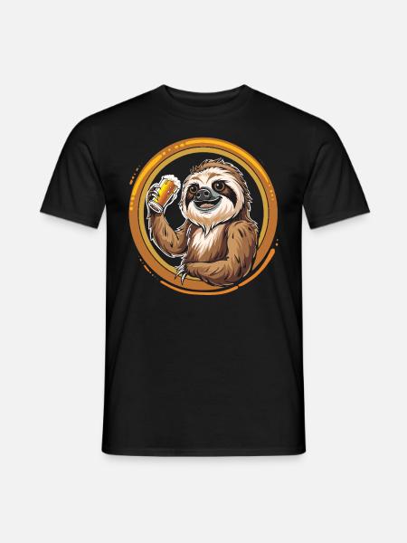 Faultier Bier Biertrinker - Männer T-Shirt - Schwarz