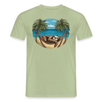 Faultier-hängematte, Strand, Chillige - Männer T-Shirt - Sage - Vorne - AI Model Male 178 light (178cm)