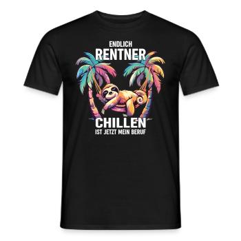 "Finally Pensioner" Chilling Sloth - Men's T-Shirt - black - Front - AI Model Male 178 light (178cm)