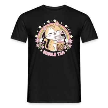 Cute Bubble Tea Rainbow Cat - Men's T-Shirt - black - Front - AI Model Male 178 light (178cm)