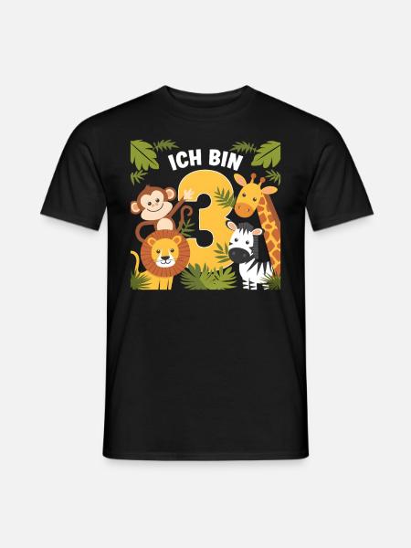 3. Geburtstag 3 Jahre Dschungel Tiere Löwe Giraffe - Männer T-Shirt - Schwarz