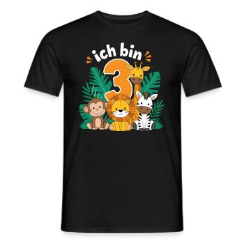3rd Birthday 3 Years Jungle Animals Lion Giraffe - Men's T-Shirt - black - Front - AI Model Male 178 light (178cm)