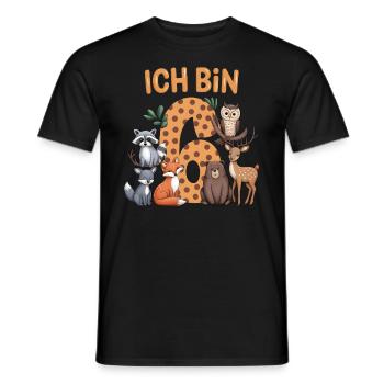 6th Birthday 6 Years Forest Animals Forest Animals - Men's T-Shirt - black - Front - AI Model Male 178 light (178cm)
