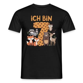 7th Birthday 7 Years Forest Animals Forest Animals - Men's T-Shirt - black - Front - AI Model Male 178 light (178cm)