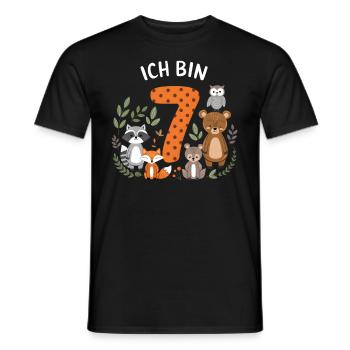 7th Birthday 7 Years Forest Animals Forest Animals - Men's T-Shirt - black - Front - AI Model Male 178 light (178cm)