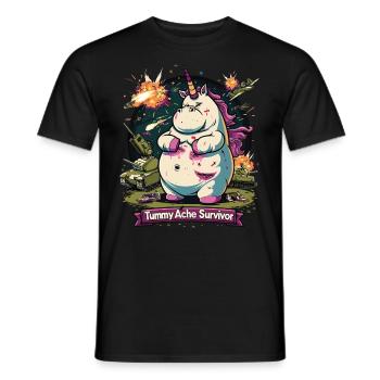 Funny Unicorn Meme Stomach Ache - Men's T-Shirt - black - Front - AI Model Male 178 light (178cm)