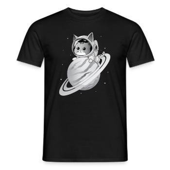 Space Cat with Planet - Men's T-Shirt - black - Front - AI Model Male 178 light (178cm)