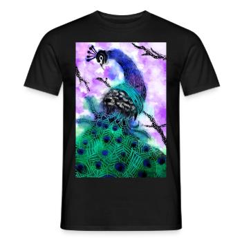 Lino coupé Imprimer un paon - T-shirt homme - noir - Devant - AI Model Male 178 light (178cm)