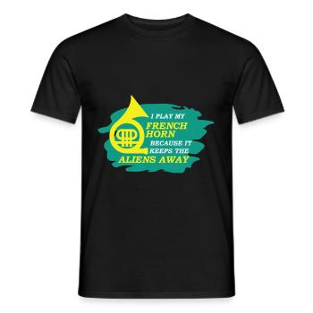 French horn horn player - Men's T-Shirt - black - Front - AI Model Male 178 light (178cm)