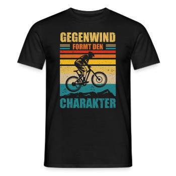 Gegenwind formt den Charakter Mountainbike MTB - Männer T-Shirt - Schwarz - Vorne - AI Model Male 178 light (178cm)