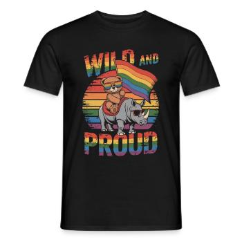 Teddy Bear chevauche le rhinocéros LGBTQ Rainbow Flag - T-shirt homme - noir - Devant - AI Model Male 178 light (178cm)