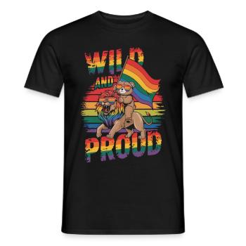 Teddy Bear Rides Lion LGBTQ Rainbow Flag - Men's T-Shirt - black - Front - AI Model Male 178 light (178cm)