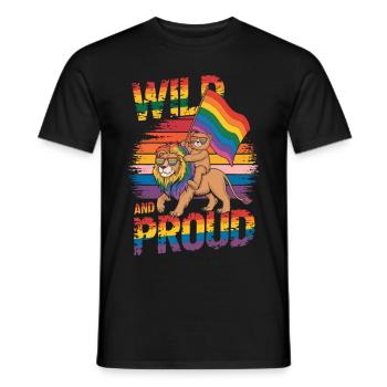 Teddy Bear Rides Lion LGBTQ Rainbow Flag - Men's T-Shirt - black - Front - AI Model Male 178 light (178cm)