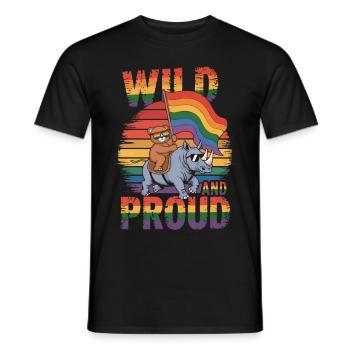 Teddy Bear chevauche le rhinocéros LGBTQ Rainbow Flag - T-shirt homme - noir - Devant - AI Model Male 178 light (178cm)