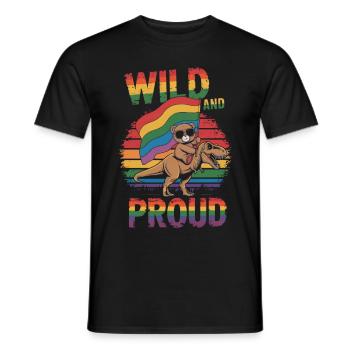 Teddy Bear Rides Dinosaur LGBTQ Rainbow Banner - Men's T-Shirt - black - Front - AI Model Male 178 light (178cm)