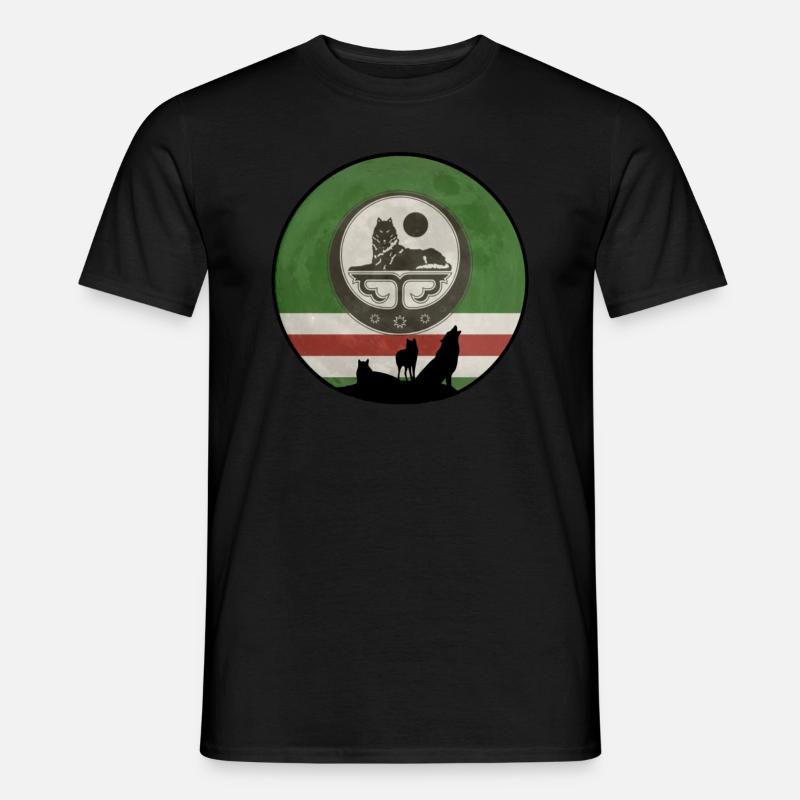chechnya Moon chechen Wolf - Männer T-Shirt - Schwarz