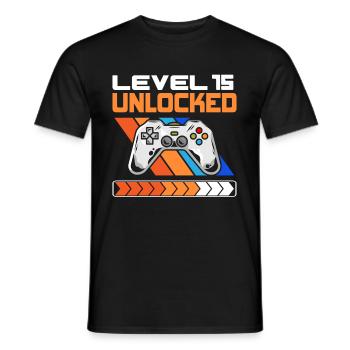 15th Birthday Level 15 Unlocked 15 years old - Men's T-Shirt - black - Front - AI Model Male 178 light (178cm)