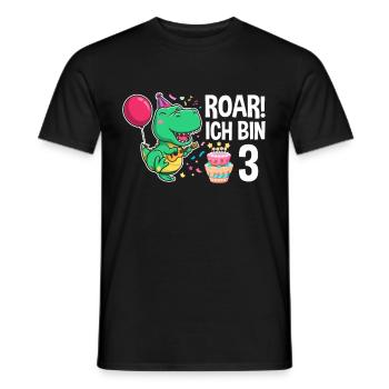 3rd birthday boy 3 years dinosaur T Rex - Men's T-Shirt - black - Front - AI Model Male 178 light (178cm)