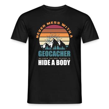 Funny Geocacher Geocache Geocaching Gift - Men's T-Shirt - black - Front - AI Model Male 178 light (178cm)