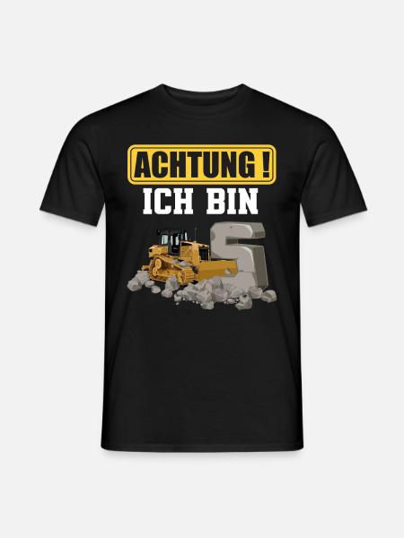 5. Geburtstag Achtung Ich Bin 5 Bagger Baustelle - Männer T-Shirt - Schwarz