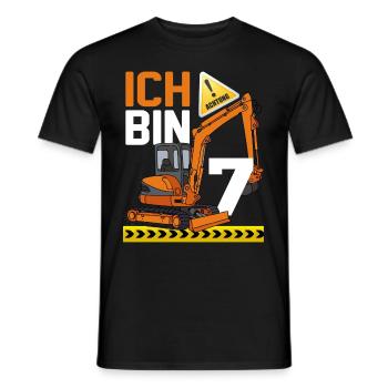 7. Geburtstag Achtung Ich Bin 7 Bagger Baustelle - Männer T-Shirt - Schwarz - Vorne - AI Model Male 178 light (178cm)