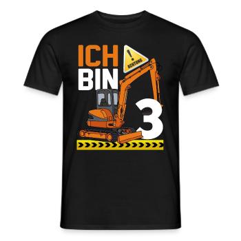 3. Geburtstag Achtung Ich Bin 3 Bagger Baustelle - Männer T-Shirt - Schwarz - Vorne - AI Model Male 178 light (178cm)