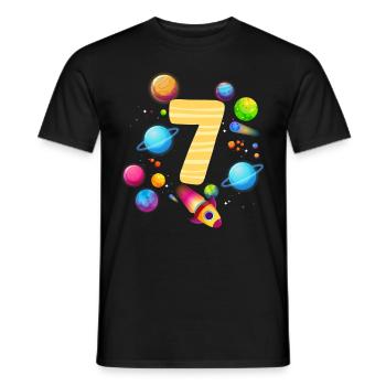 7th Birthday Boys 7 Years Planet Birthday - Men's T-Shirt - black - Front - AI Model Male 178 light (178cm)