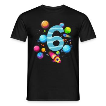 6th Birthday Boys 6 Years Planet Birthday - Men's T-Shirt - black - Front - AI Model Male 178 light (178cm)