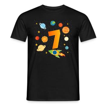 7th Birthday Boys 7 Years Planet Birthday - Men's T-Shirt - black - Front - AI Model Male 178 light (178cm)