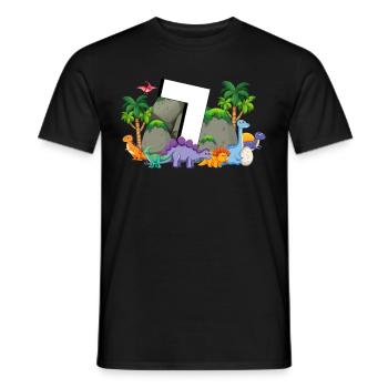 7th Birthday 7 Years Dino Dinosaur Fan - Men's T-Shirt - black - Front - AI Model Male 178 light (178cm)