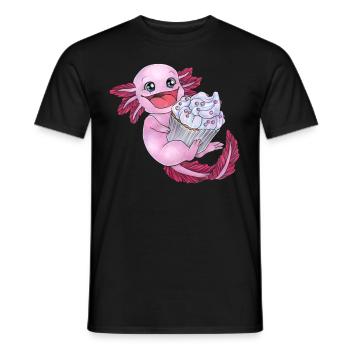 Niedliches Axolotl mit Cupcake freut sich Geschenk - Männer T-Shirt - Schwarz - Vorne - AI Model Male 178 light (178cm)