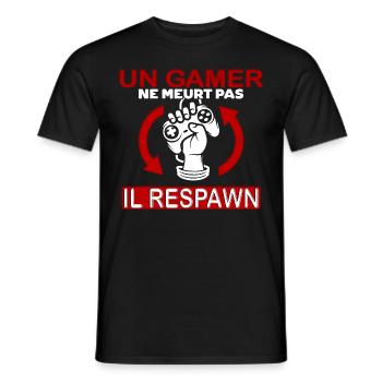 "Un gamer respawn" t-shirt humour geek - T-shirt homme - noir - Devant - AI Model Male 178 light (178cm)