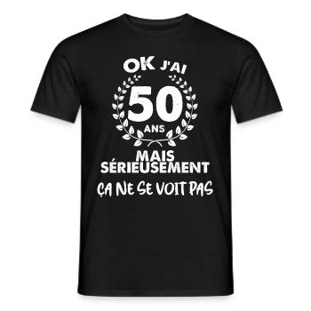 OK j'ai 50 ans Humour Anniversaire - T-shirt homme - noir - Devant - AI Model Male 178 light (178cm)