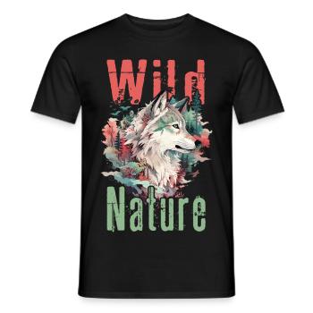 Wolf Wolf's Head Forest Nature Mountains Wilderness Colorful - Men's T-Shirt - black - Front - AI Model Male 178 light (178cm)