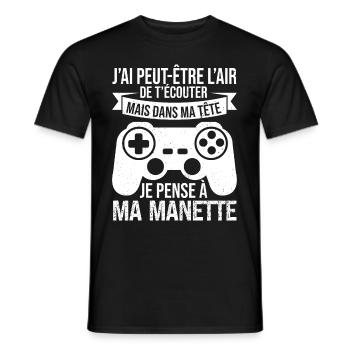 Gamer Je Pense À Ma Manette Cadeau Jeux Vidéos - T-shirt homme - noir - Devant - AI Model Male 178 light (178cm)