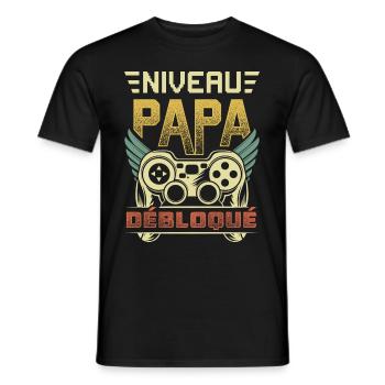 Niveau Papa Débloqué Annonce Futur Papa Gamer - T-shirt homme - noir - Devant - AI Model Male 178 light (178cm)