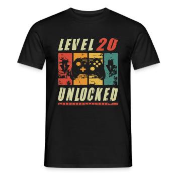 Level 20 Unlocked Gamer Turning 20th Birthday Gift - Männer T-Shirt - Schwarz - Vorne - AI Model Male 178 light (178cm)