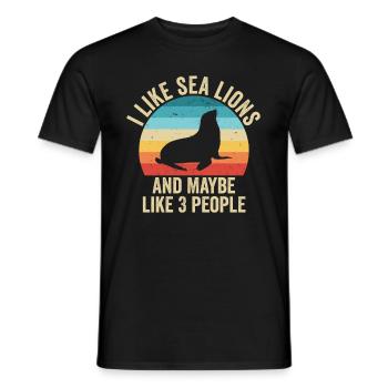 I love Sea Lions Gift Funny Sea Lion - Men's T-Shirt - black - Front - AI Model Male 178 light (178cm)