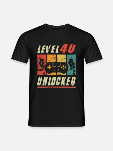 Gamer Turning 40th Birthday Gift Level 40 Unlocked - Mænd T-shirt - sort