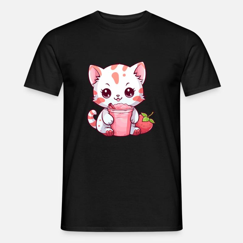 Kätzchen Niedlich Kawaii Bubble Tea Anime Mädchen - Männer T-Shirt - Schwarz