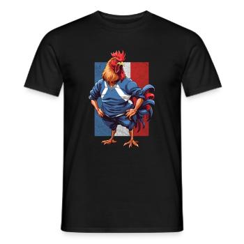 French Men's Rugby France Rooster Jersey 2023 - Men's T-Shirt - black - Front - AI Model Male 178 light (178cm)