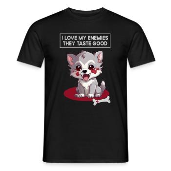 Ich liebe meine Feinde, Humor, Sarkasmus, Wolf - Männer T-Shirt - Schwarz - Vorne - AI Model Male 178 light (178cm)