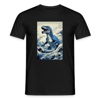 Dinosaur Hokusai Japanese Art Humor Kanagawa - Men's T-Shirt - black - Front - AI Model Male 178 light (178cm)