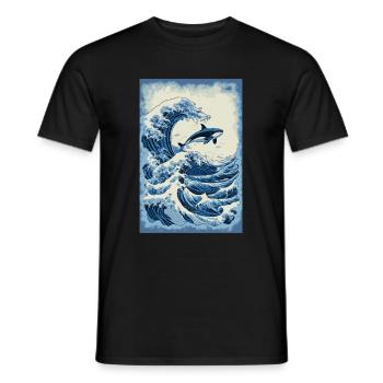 Orca Hokusai Japanese Art Kanagawa Humor - Men's T-Shirt - black - Front - AI Model Male 178 light (178cm)