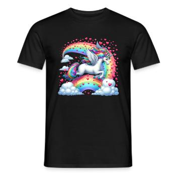 Einhorn Valentinstag Regenbogenherzen Fantasie - Männer T-Shirt - Schwarz - Vorne - AI Model Male 178 light (178cm)