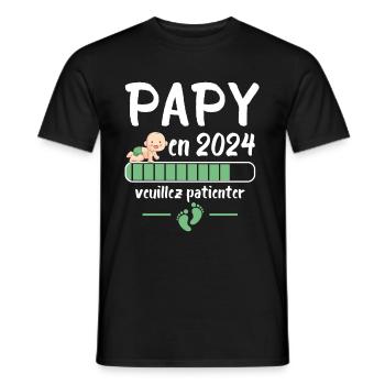 Papy Annonce Grossesse Futur Grand Père 2024 - T-shirt homme - noir - Devant - AI Model Male 178 light (178cm)