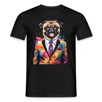 Mops Anzug Hund Bunt Lustig Tier Design Print - Männer T-Shirt - Schwarz - Vorne - AI Model Male 178 light (178cm)