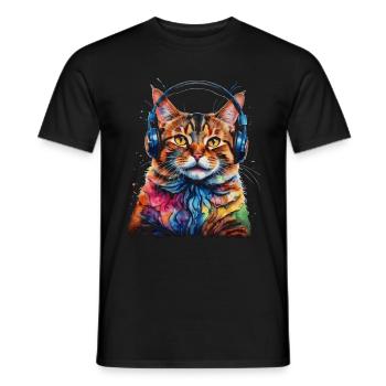 Casque de chat coloré drôle animal design imprimé - T-shirt homme - noir - Devant - AI Model Male 178 light (178cm)